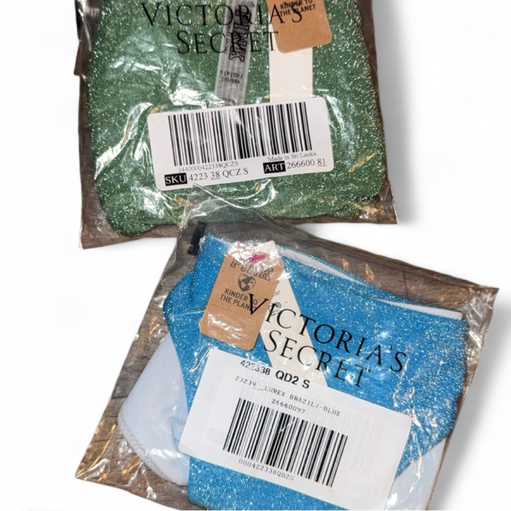 Victoria's Secret Sparkling Green and Blue Bikini Bottoms